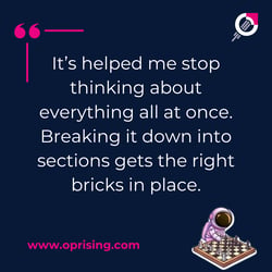 it's helped me stop thinking about everything all at once. Breaking it down into sections gets the right bricks in place,